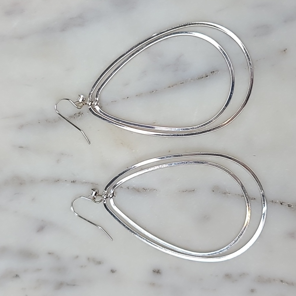 Versona Silver Tone Concentric Articulating Double Drop Teardrop Pendant Earring